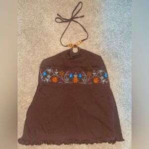 2000s brown tropical top